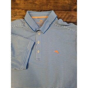Tommy Bahama Mens 2XT Blue Striped Supima Cotton Blend Polo Shirt‎ Marlin Logo